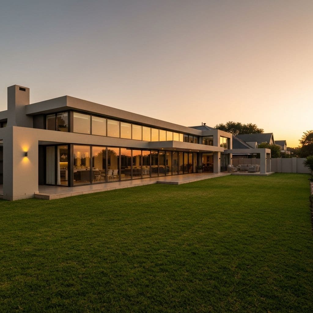 Luxury home exterior at golden hour